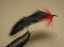 Муха стример ( 2 ) Black Red Gold Zonker Str. № 2 ( щука, окунь, форель )