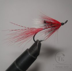 Муха лососевая на одинарном крючке ( 70 ) Shrimp Red ( кр. Salmon  Black № 4 )