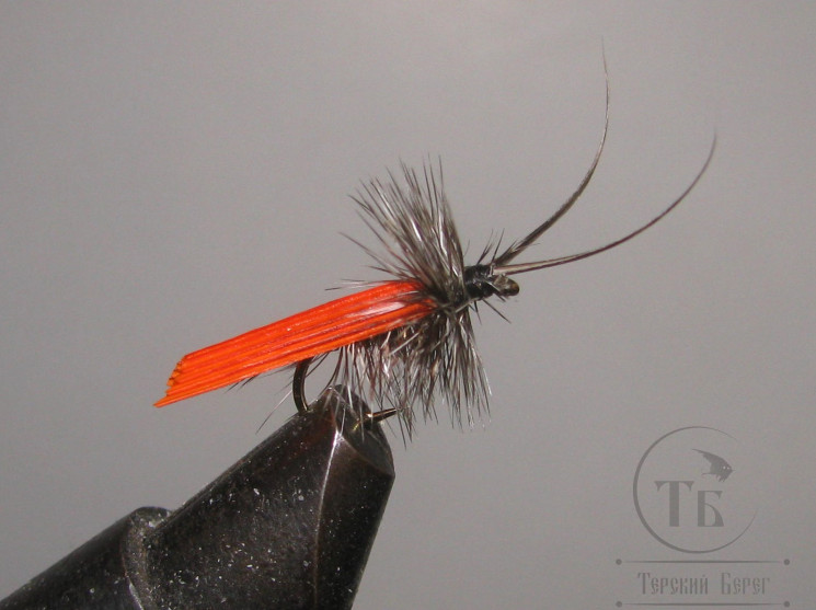 Муха сухая Dry fly ( 15 ) " Quill Wing Caddis Orange "крючок № 14 ( Kumho )
