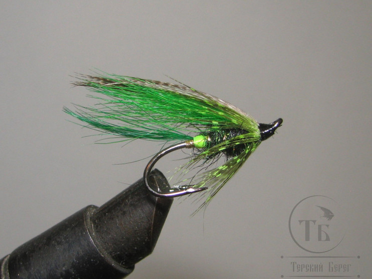 Муха лососевая на двойнике ( 14 ) "Жаба" Green Ahrex № 6