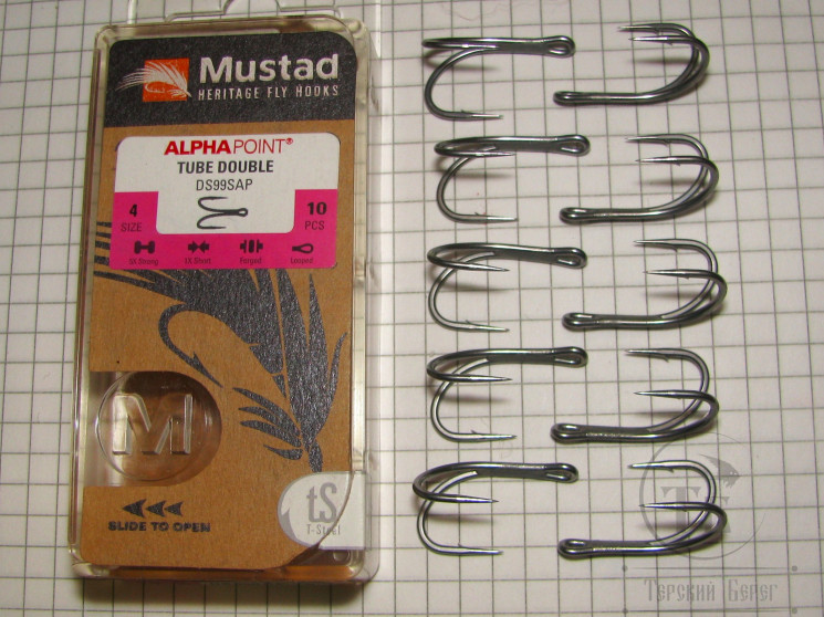 Крючок двойник трубочный Mustad Heritage Tube Double DS99SAP # 4 ( 10 шт. )