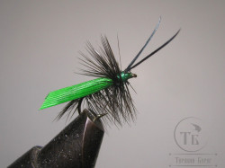 Муха сухая Dry fly ( 25 ) " Quill Wing Caddis Green "крючок № 14 ( Kumho )