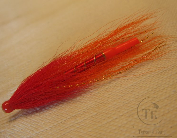 Муха лососёвая английское крыло WG Tube ( 7 ) Plastic 1 1/2 дюйма  Red / Orange  (красно - оранжевая)