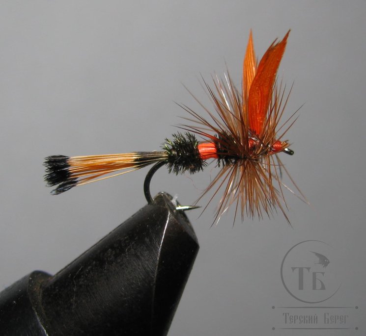 Муха сухая Dry fly Quill DFQ 42 "Royal Coachman " Orange Var. крючок № 12 ( Kumho )