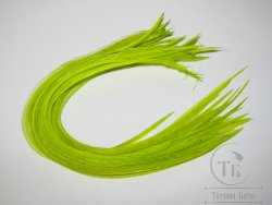 Перо из седла петуха отборное ( 1 шт ) флюр лайм / Fl. Lime