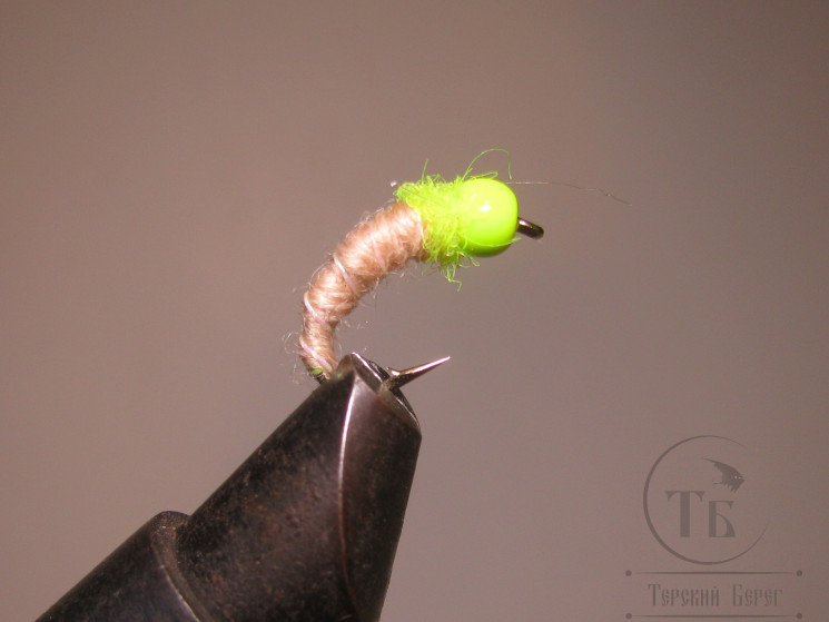 Муха нимфа Scud ( 29 ) Fl Orange Head Chartreuse nymph крючок scud № 12