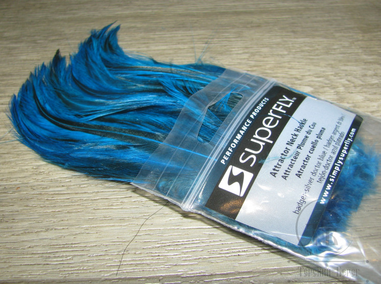 Перо скальпа петуха Attractor Neck Hackle Badger Silver Doc Blue Super Fly