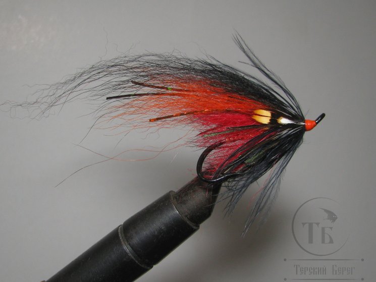 Муха лососёвая на двойнике Spey ( 8 ) ORH Black Orange FT Mustad № 2
