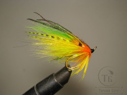 Mуха лососевая на двойнике ( 11 ) Robin Hood Highlander Green Bright крючок Mustad DL71 Gold № 4