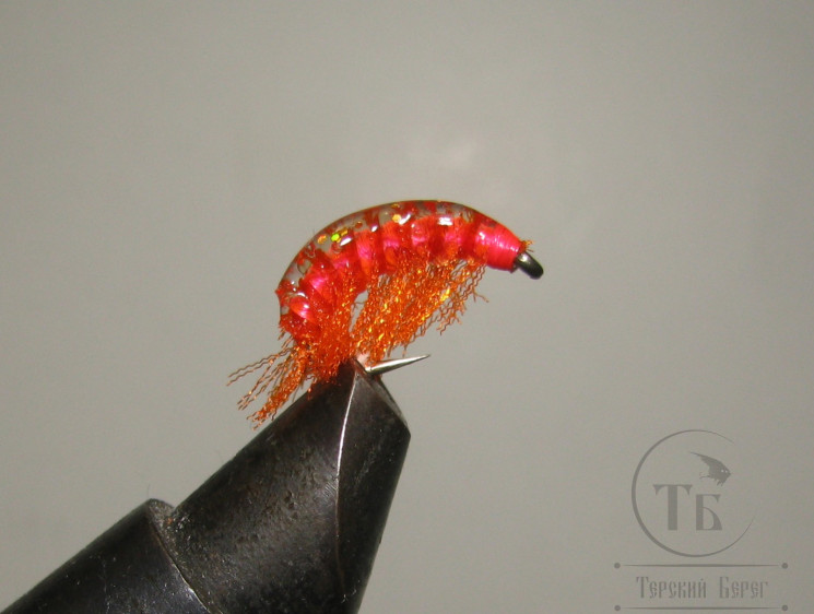 Муха Simple Scud ( 48 ) Бокоплав SSC ( Epoxy ice Fl. Orange ) крючок Scud № 10