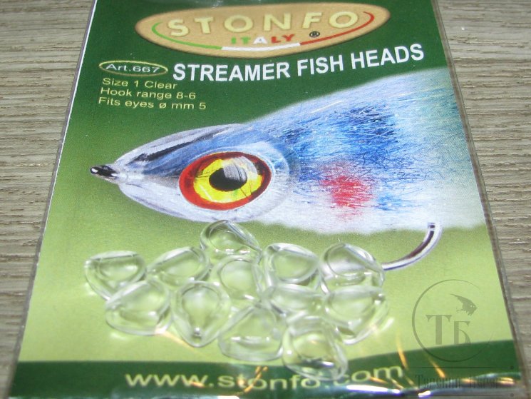 Прозрачная головка для стримера из жесткого пластика Streamer Fish Heads Stonfo # 1 (крючки №№ 8-6) 12 штук