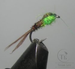 Муха нимфа Lt ( 59 ) Pheasant tail Brown Fl. Chart. nymph № 14