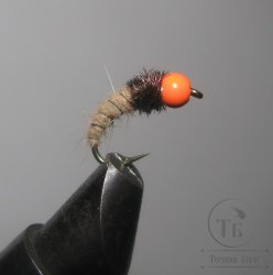 Муха нимфа Scud  ( 70 )  Fl Orange Head nymph  крючок scud № 10
