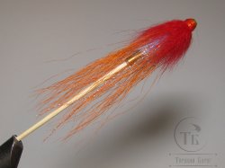 Муха лососёвая с "английским крылом" WG tube Mt. ( 28 A2 ) D 2,6 медь 1.0 дюйм Orange / Red SD Var. 