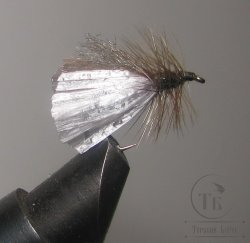 Муха сухая Dry fly ( 30 ) " Gray Raffia Caddis  " крючок № 10 ( Kumho )