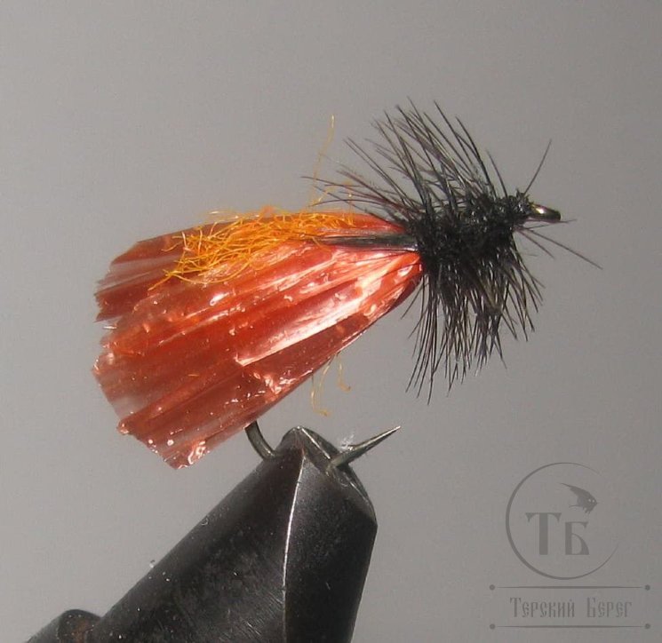 Муха сухая Dry fly ( 31 ) " Orange Raffia Caddis  " крючок № 10 ( Kumho )