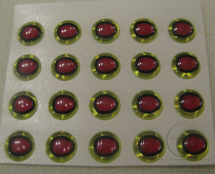 Глазки Oval Pupil 3D Adheisve Eyes 3 / 8 ( 9,5 мм ) Chartreuse / Red ( 20шт )