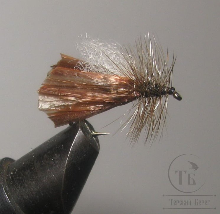 Муха сухая Dry fly ( 32 ) " Brown Raffia Caddis  " крючок № 10 ( Kumho )