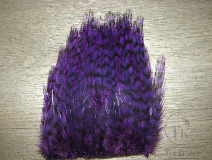 Перья скальпа петуха на коже ( большой вырез средней части скальпа ) American Grizzly Purple среднее и крупное перо SAP 15