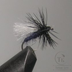 Муха сухая Dry fly ( 101 ) " Poly Pro Black White Caddis  " крючок № 14 ( Kumho )