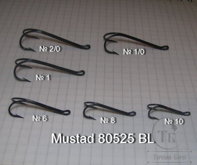Mustad 80525 двойник вязальный черный (ухо вверх) № 1/0