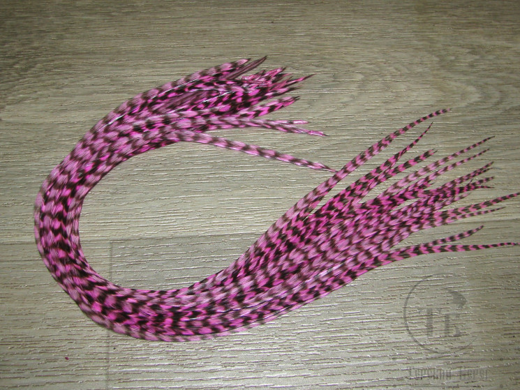Перо из седла петуха отборное ( 1 шт ) Гризли светло розовый  / Grizzly Lt Pink 32-35 см