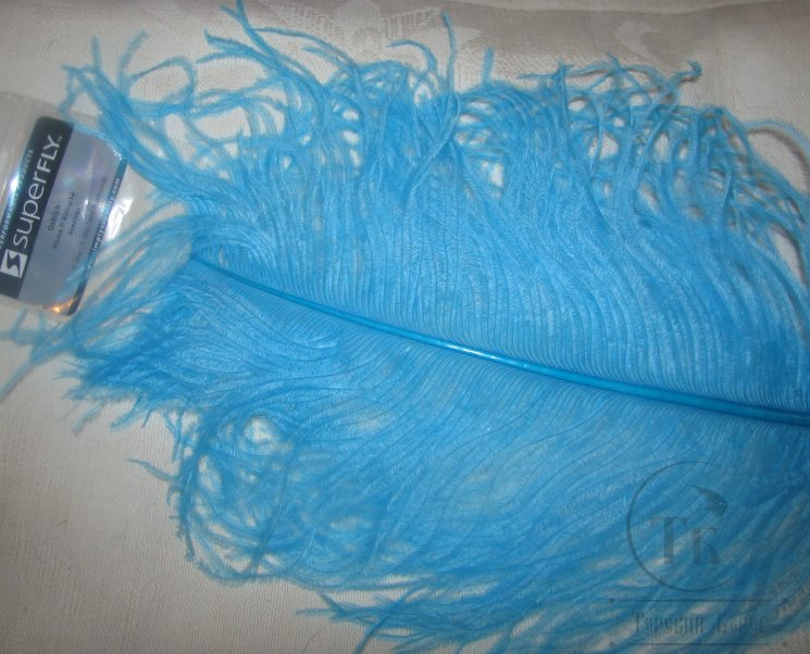 Перо страуса большое Ostrich Herl Fl. Blue Super Fly