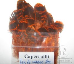 Перья глухарки оранжевые рябые Capercailli hen feathers orange bar. (30-40 шт)