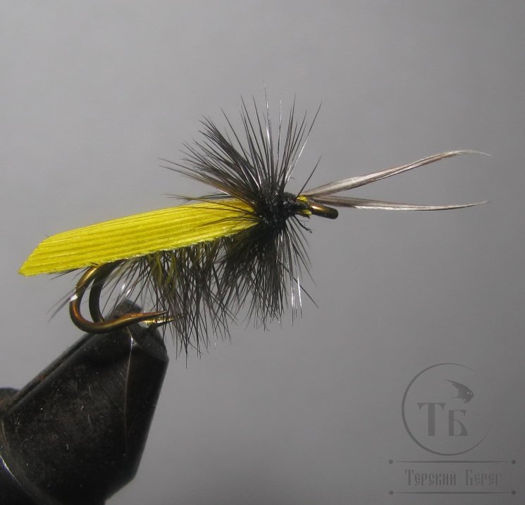 Муха на двойнике  (ДВХ № 127)  Caddis (Turkey Quills) Жёлтый кр. № 10