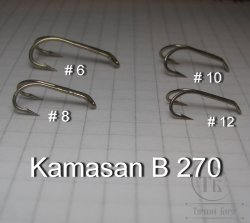 Kamasan B 270 fly hook двойник вязальный бронзовый (ухо вниз) № 8