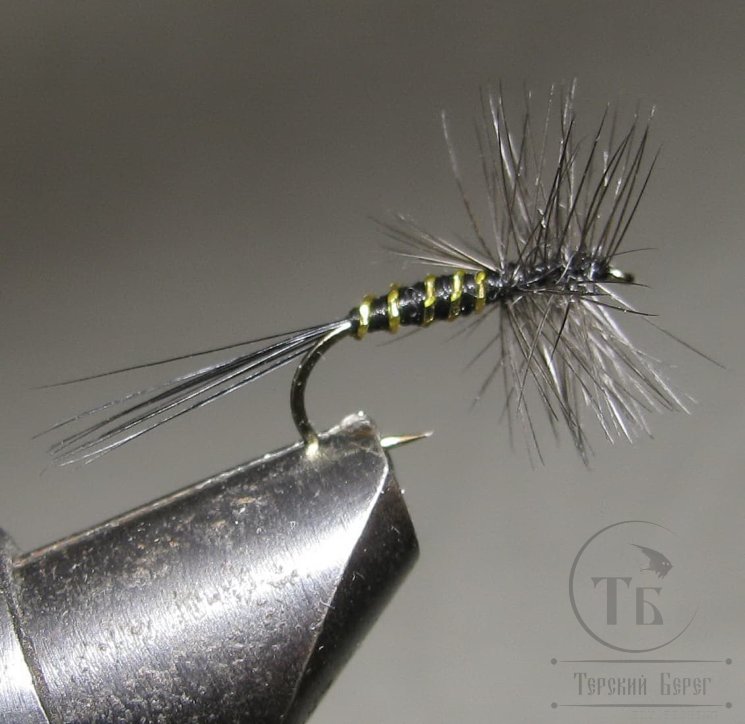 Муха сухая Dry fly ( 109 ) " Dry Fly Black  " крючок № 14 ( Kumho )
