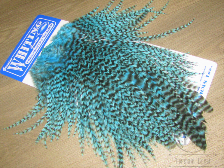 Седло петуха с широким пером Whiting Freshwater Streamer Saddle Grizzly Silver Dr Blue