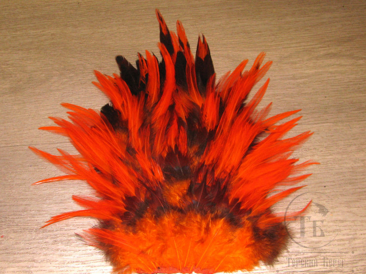Седло петуха с широким пером Rooster Saddle Orange Black Barr.