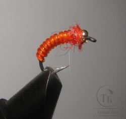 Муха нимфа Scud ( 14 ) GH Hot Orange Sil. nymph  крючок scud № 10