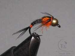 Муха нимфа Scud  ( 54 ) GH  Pheasant Tail Black Fl. Orange nymph  крючок scud № 12
