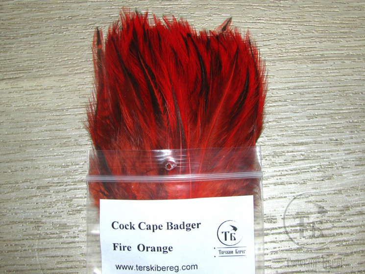 Перо скальпа петуха Баджер красно оранжевый / Attractor Neck Hackle Badger Fire Orange