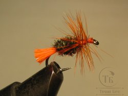 Муха на двойнике (ДВХ № 135) Peacock Fl. Hot Orange Tag кр. №14