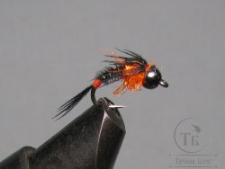 Муха нимфа Scud  ( 55 ) BH  Pheasant Tail Black Fl. Orange nymph  крючок scud № 14