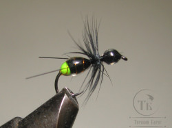 Муха муравей Ant ( 104 ) Black Fl. Chartreuse Tag Epoxy Kumho Dry № 10