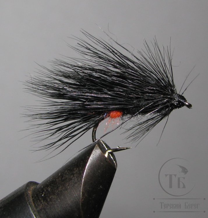 Mуха Caddis ( 51 ) ( Black Fl. Orange Butt ) Kumho № 10