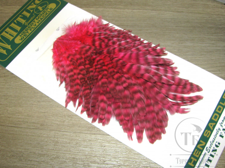 Курица седло Hebert Wet Hen Saddle Grizzly Fl. Pale Cerise Whiting ( покраска Терский берег )