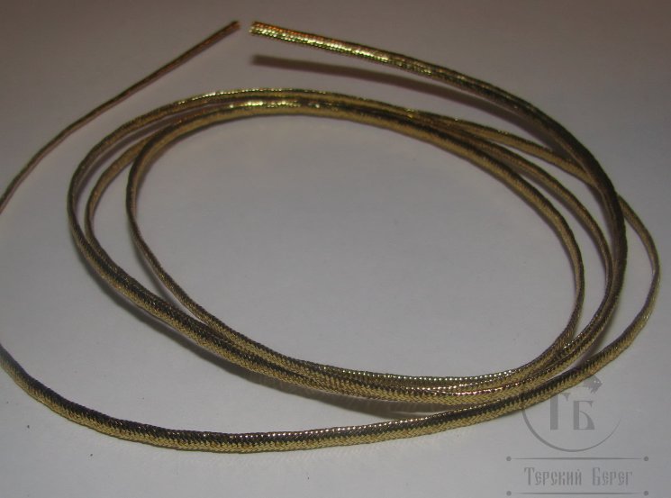 Трубочка для тел плетёная из плоского люрекса \ mylar tubing gold D 2.6