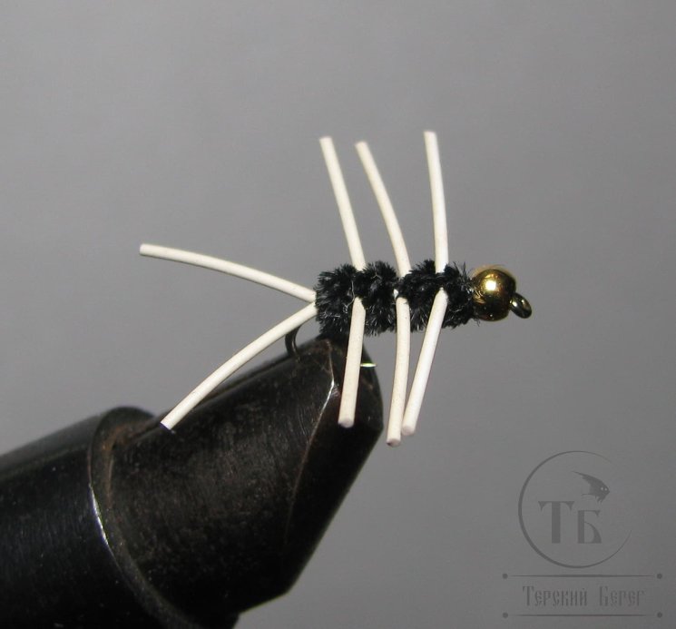 Мухa нимфа ( 6 ) Nymph Sili Legs GH black / white №14