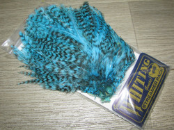 Перья петуха  на коже ( Whiting American Rooster Streamer Grizzly Silver Doc. Blue  )  гризли голубой