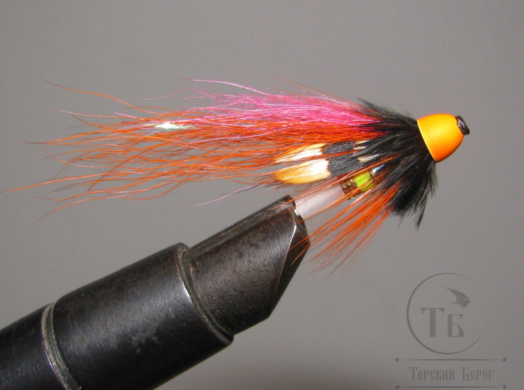 Муха лососёвая TP Cone Fly ( 3 ) Fl. Orange Pink / Orange ( пластик 1 дюйм )