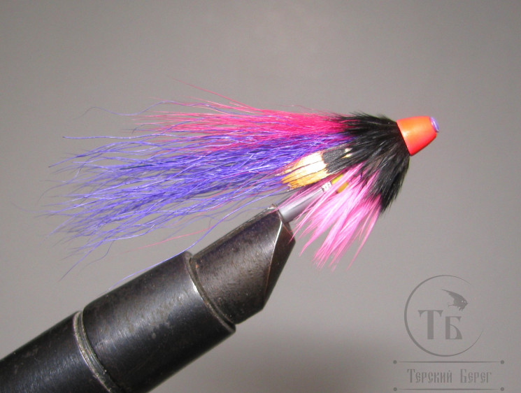 Муха лососёвая TP Cone Fly ( 4 ) Fl. Orange Pink / Purple ( пластик 1 дюйм )