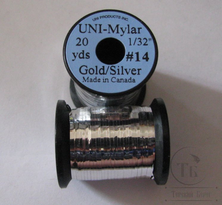 Плоский люрекс UNI Mylar 20 yds 1/32 # 14 Gold / Silver
