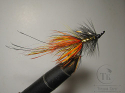 Муха лососёвая ( 1 ) Pr. Pot Belly Pig Black Orange Yellow Partridge Patriot BLN Double № 4