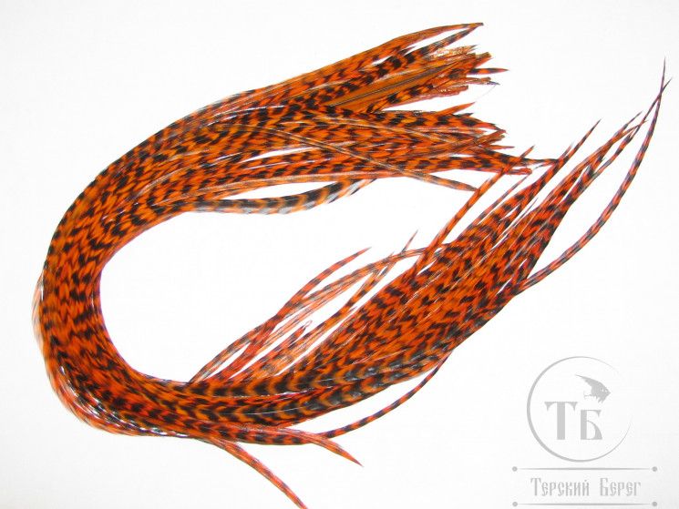 Перо Dry Fly (для сухих мух) 10 шт гризли оранжевый крючки № 8-10