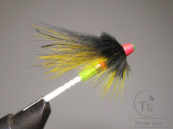 Муха лососёвая TP Cone Fly ( 14 ) Fl. Red Black / Yellow ( пластик 3/4 дюйма )